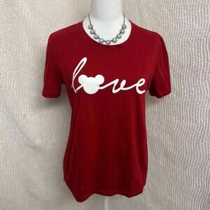 Red Love T-Shirt with Mickey Mouse Graphic Women’s Size Medium Disney Style